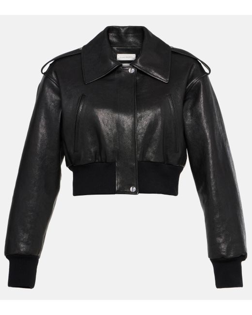 Veste raccourcie en cuir Alexander McQueen en coloris Black
