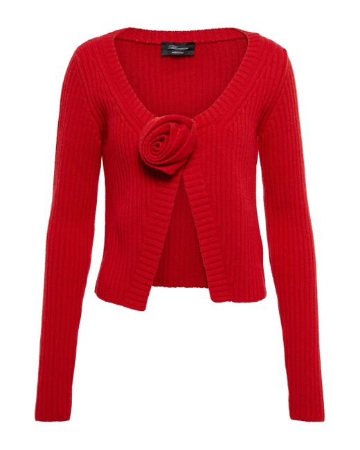 Blumarine Red Ribbed-knit Wool Cardigan