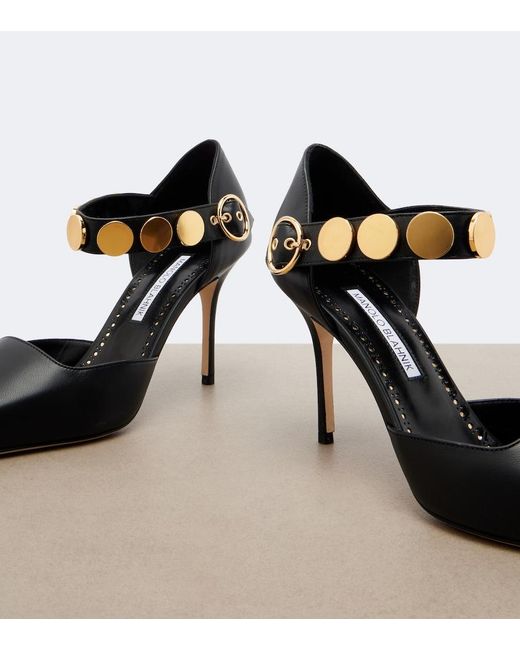 Manolo Blahnik Black Morgana Studded Leather Pumps