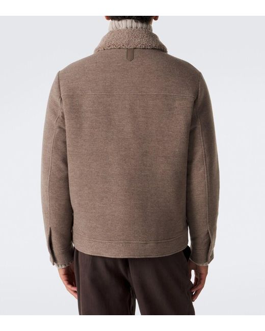 Canali Brown Shearling-Trimmed Wool And Cashmere Jacket for men
