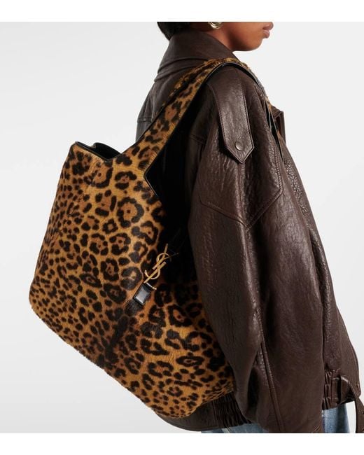 Saint Laurent Brown Le 5 A 7 Bea Leopard-Print Shoulder Bag