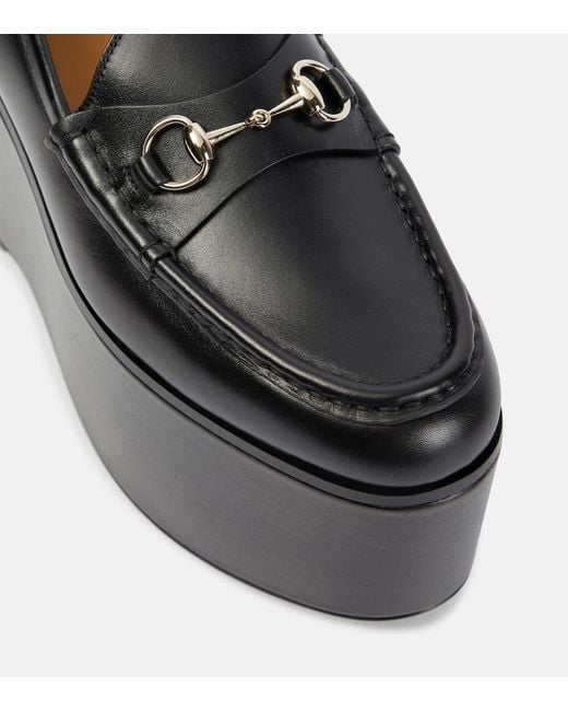 Gucci Black Horsebit Leather Platform Loafers