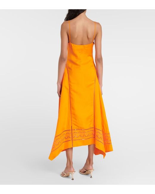 Jonathan Simkhai Orange Midikleid Valeria Aus Einem Leinengemisch