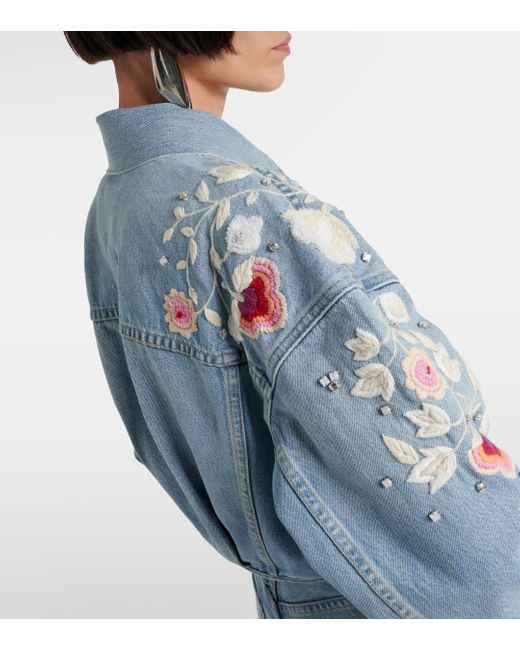 Citizens of Humanity Blue Lena Embroidered Cropped Denim Jacket