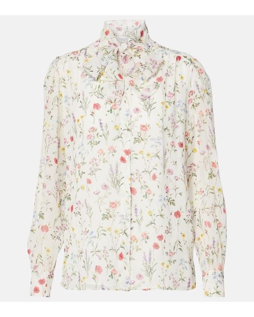 Giambattista Valli White Floral Silk Blouse