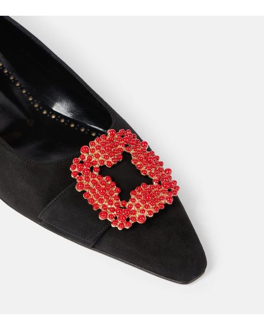 Manolo Blahnik Black Gifla Embellished Suede Ballet Flats