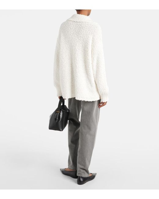 Joseph White Textured Cotton-Blend Polo Sweater