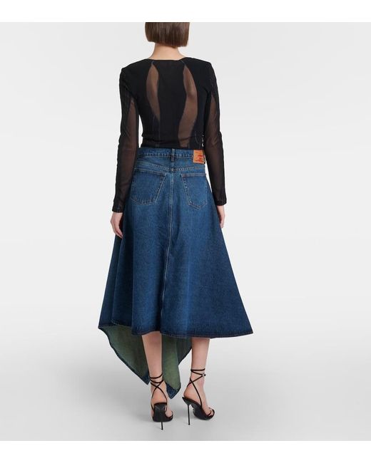 Y. Project Blue Evergreen Denim Midi Skirt