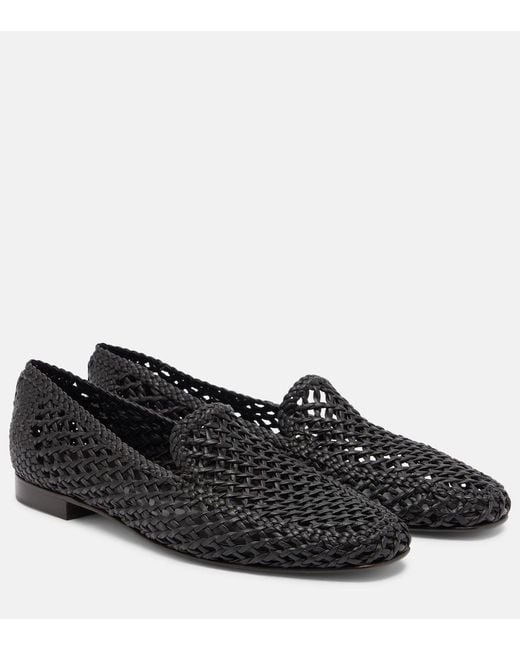 Le Monde Beryl Black Soft Woven Leather Slip-On Shoes
