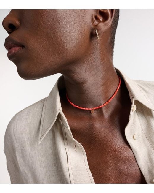 Sydney Evan Red Bamboo Coral And 14Kt Charm Necklace