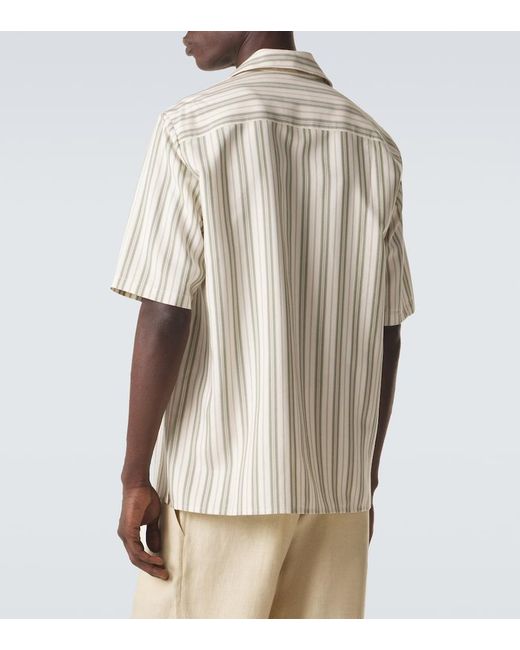 LeKasha White Striped Silk Bowling Shirt for men