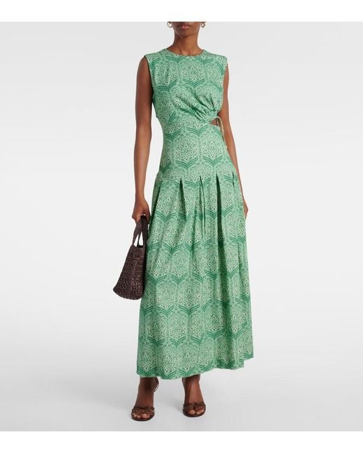 Agua Bendita Green Otono Printed Cotton-Blend Maxi Dress