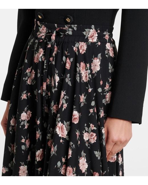 Dolce & Gabbana Black Floral Silk-Blend Charmeuse Maxi Skirt
