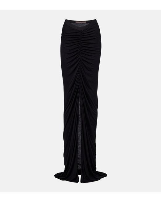 Rick Owens Black Poppy Ls Ruched Jersey Maxi Skirt