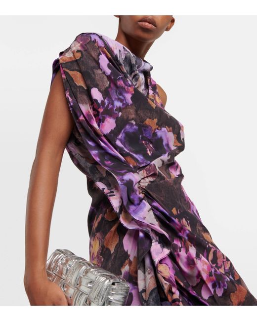 Dries Van Noten Purple Dinam Floral Satin Midi Dress