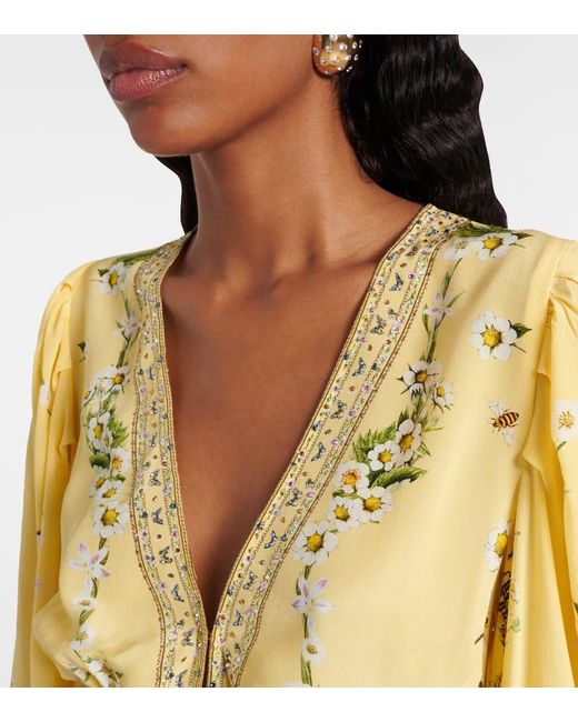 Camilla Yellow Floral Silk Crepe Minidress