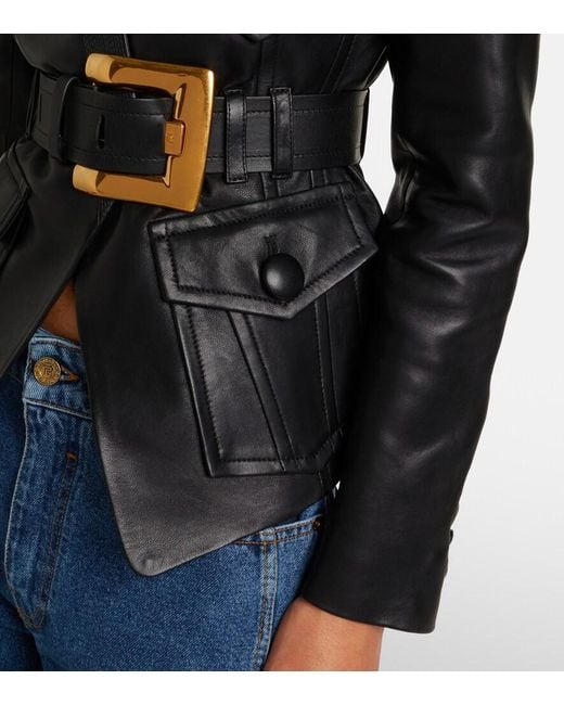 Balmain Black Belted Leather Jacket