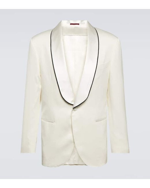 Brunello Cucinelli White Delave Silk Twill Tuxedo Jacket for men
