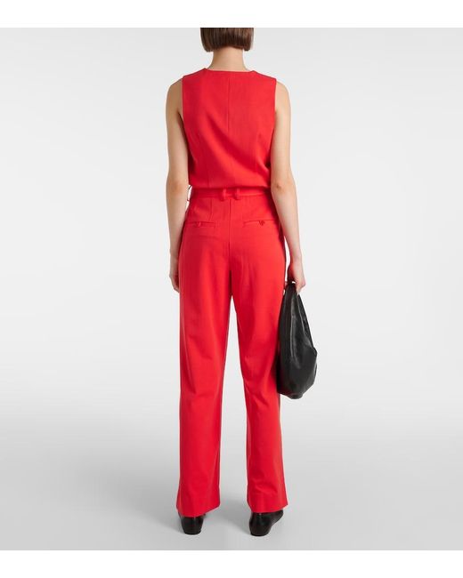 Staud Red Luisa Pleated Wide-Leg Pants