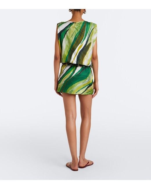 Christopher Esber Green Belted Printed Silk Minidress