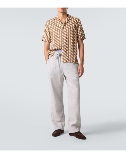 Frescobol Carioca Brown Roberto Printed Linen Shirt for men