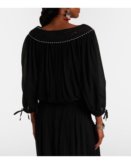 Isabel Marant Black Nelida Guipure Lace-Trimmed Silk Blouse