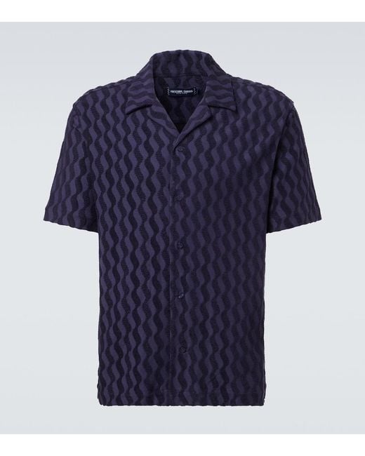 Frescobol Carioca Blue Roberto Cotton-Blend Terry Cuban Shirt for men