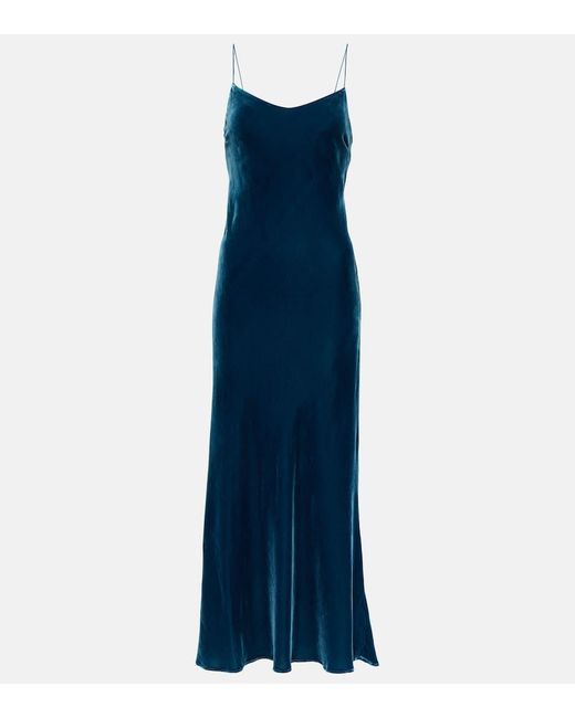 Asceno Blue Lyon Velvet Maxi Dress