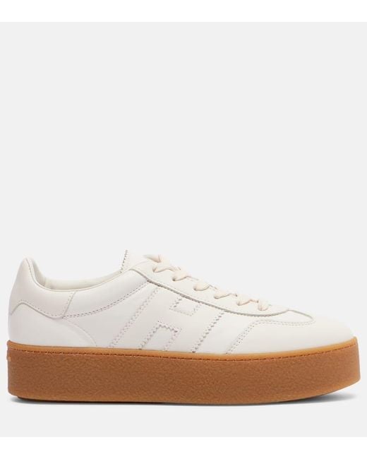 Hogan White H681 Leather Platform Sneakers
