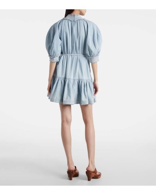 Zimmermann Blue Ascension Ruffled Denim Minidress
