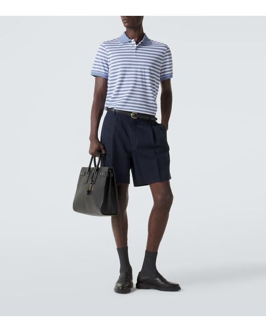 Dunhill Blue Striped Silk And Cotton Polo Shirt for men