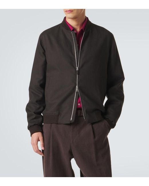 Zegna Black Linen Bomber Jacket for men