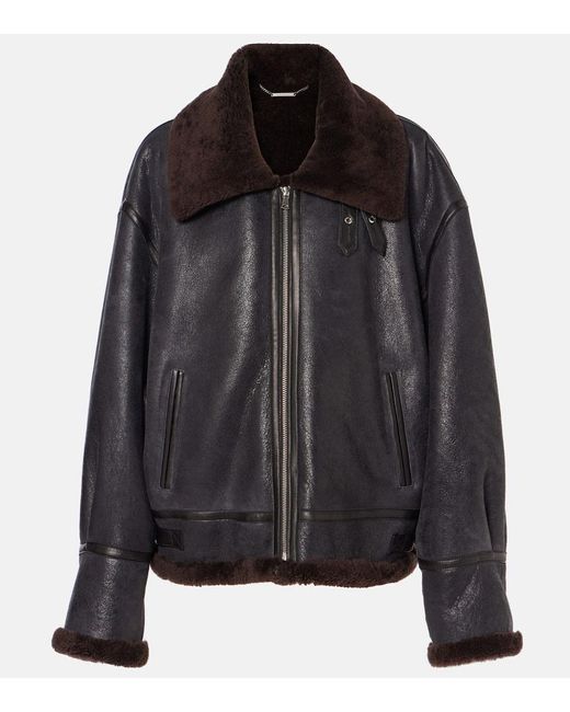 Nour Hammour Black Portia Shearling-Trimmed Leather Jacket