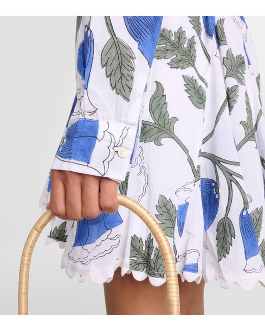 Juliet Dunn Blue Bellflower Cotton Shirt Dress