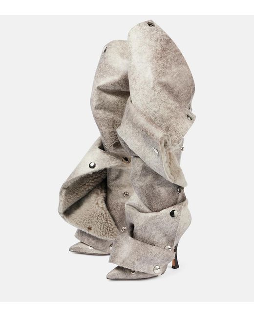 Y. Project Gray Snap Faux Leather Knee-High Boots