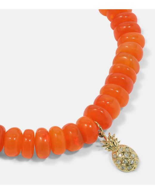 Sydney Evan Orange Pineapple 14kt Gold Bracelet With Opals And Diamonds