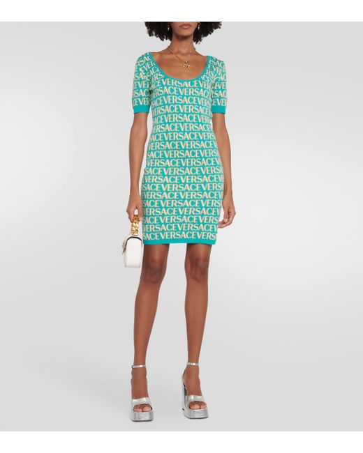Versace Green Monogram Knit Mini Dress