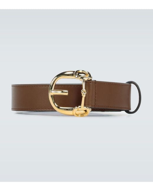 Gucci Brown Thin Belt With Horsebit Buckle for men