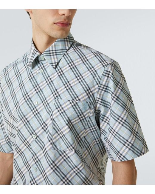 Burberry Blue Check Cotton Shirt for men