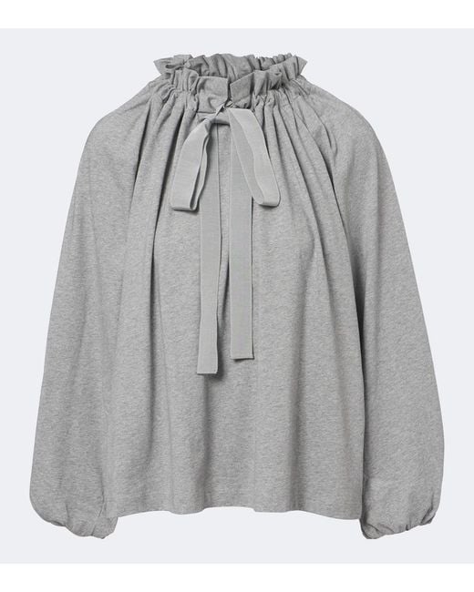 Patou Gray Bow-Detail Gathered Cotton Jersey Top