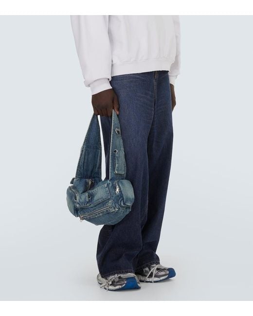 Balenciaga Messenger Bag Superbusy Sling Small aus Denim in Blue für Herren