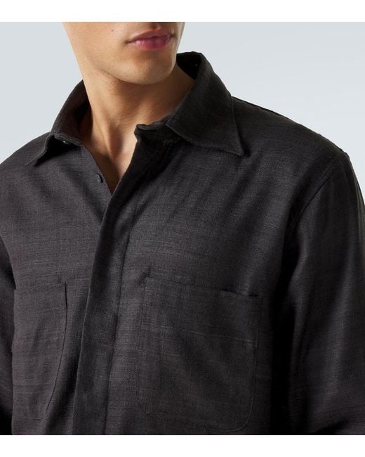 Saman Amel Black Regis Silk Shirt Jacket for men