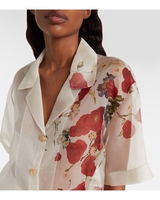Khaite White Riordan Floral Sheer Silk Organza Shirt