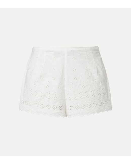Doen White Arda Embroidered Cotton Shorts