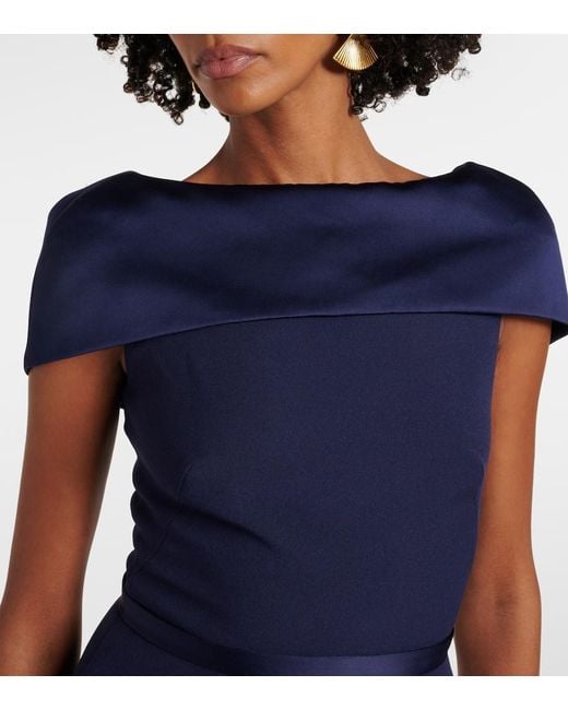 Safiyaa Blue Rella Draped Peplum Heavy Crepe Midi Dress