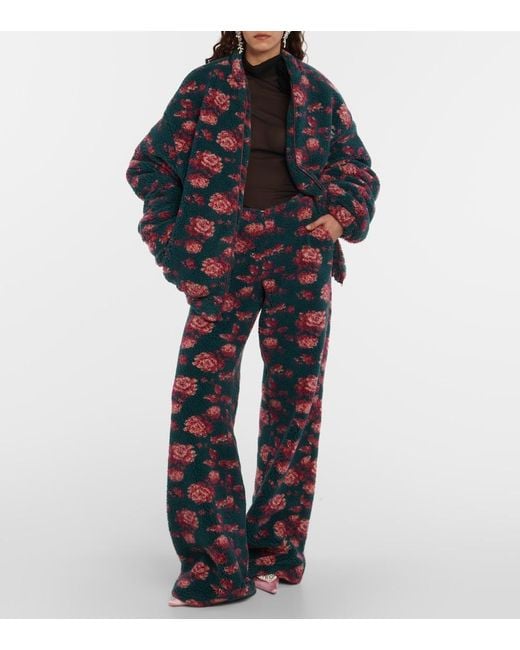 Magda Butrym Blue High-Rise Floral Teddy Straight Pants