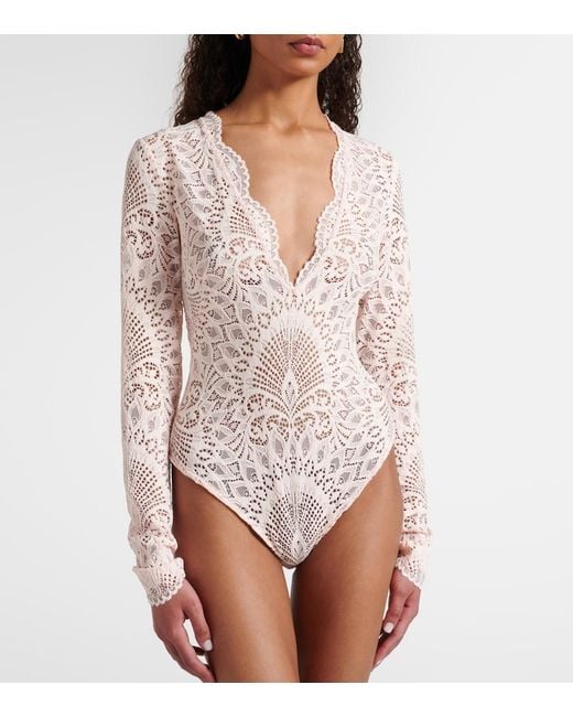 Alexandra Miro Pink Ariella Sheer Lace Bodysuit