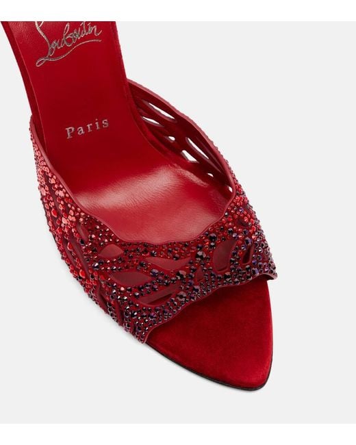 Christian Louboutin Red Lasera Strass Heeled Mules 100