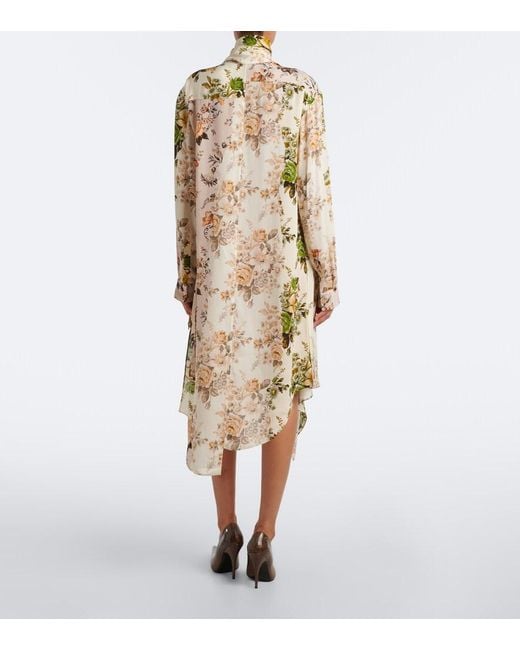 Acne Metallic Tie-Neck Floral Silk Georgette Midi Dress