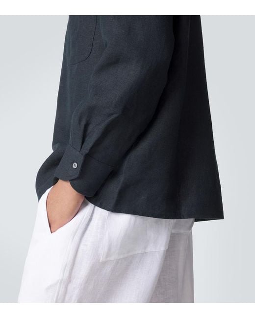 Saman Amel Blue Linen Overshirt for men